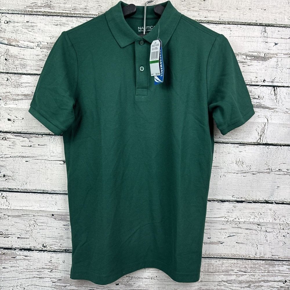 Nautica Boys School‎ Uniform Polo Shirt L(14/16) Husky Hunter Green NEW